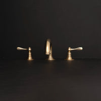 Unlacquered Brass Deck Mounted Sink Faucet, Widespread 3 Holes Bath Faucet 3 holes Bathroom Faucet