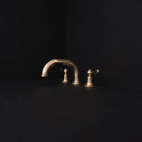 Unlacquered Brass Deck Mounted Sink Faucet, Widespread 3 Holes Bath Faucet 3 holes Bathroom Faucet