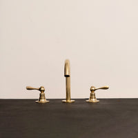 Unlacquered Brass Deck Mounted Sink Faucet, Widespread 3 Holes Bath Faucet Deck Mounted Bathroon Faucet