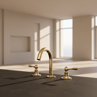 Unlacquered Brass Deck Mounted Sink Faucet, Widespread 3 Holes Bath Faucet Deck Mounted Bathroon Faucet