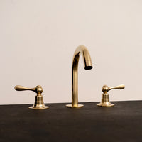 Unlacquered Brass Deck Mounted Sink Faucet, Widespread 3 Holes Bath Faucet Deck Mounted Bathroon Faucet