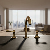 Unlacquered Brass Deck Mounted Sink Faucet, Widespread 3 Holes Bath Faucet Deck Mounted Bathroon Faucet