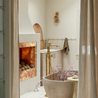 Unlacquered Brass Floor Mounted Bathtub with Handshower, Natural Brass Freestanding Tub Filler with Handheld Floor Mounted Bathtub SP