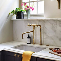 Handcrafted Brass Kitchen Faucet with two legs and Side Sprayer - downward spout Unpainted Brass Kitchen Faucet