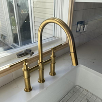 Bridge faucet, bridge kitchen faucet, Two hole bridge, Kitchen faucet Brass Three Hole Bridge Faucet