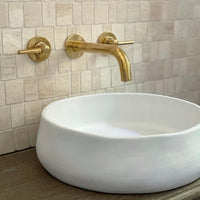 Unlacquered Brass Wall Mounted Faucet For Kitchen And Bathroom, Handcrafted Wall Mounted Faucet With Corss Handles Aqualux Bathroom Faucet