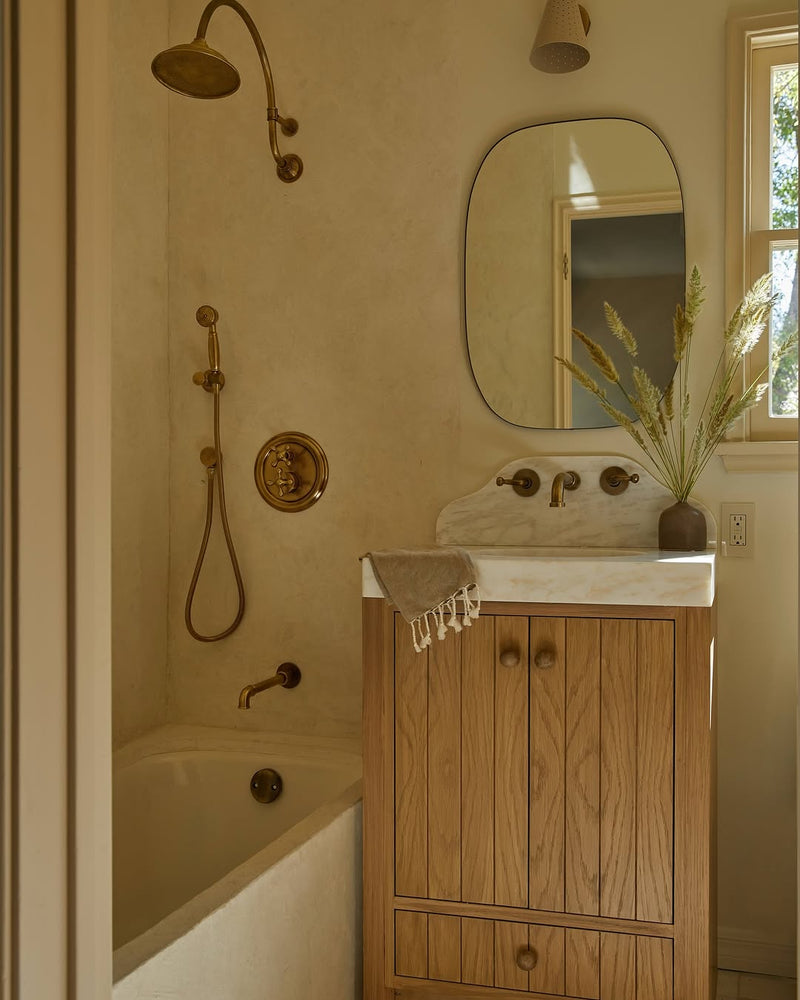Unlacquered Brass Thermostatic Shower Set with Cross Handles