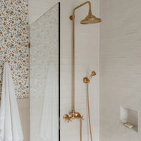 Unlacquered Brass Exposed shower Head with Handheld, Brass Shower System, Dome Shower Head Glamour Shower Set SP
