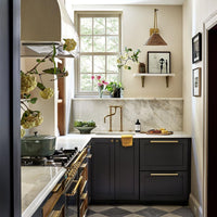 Handcrafted Brass Kitchen Faucet with two legs and Side Sprayer - downward spout Unpainted Brass Kitchen Faucet