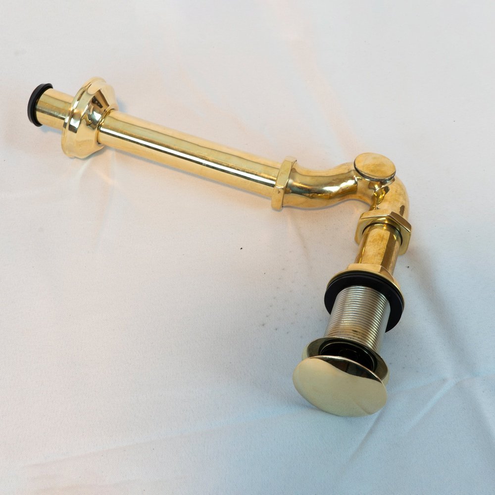1-1/4" Brass P-Trap with Push Up Drain, Brass Siphon - Brassna