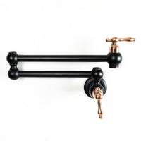 Black Brass Pot Filler Kitchen Faucet With Copper Lever Handle - Brassna
