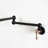 Black Brass Pot Filler Kitchen Faucet With Copper Lever Handle - Brassna