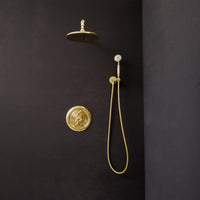 Antique Brass Concealed Shower Head With Arm And Hand Shower ThermoFlex Shower System