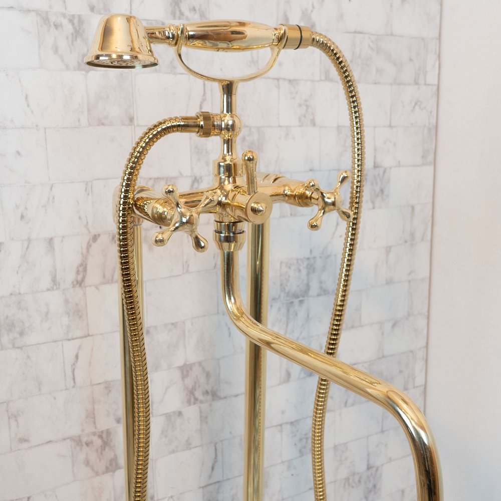 Oil Rubbed Bronze Freestanding Tub Faucet - Floor Mounted Single Handle Brass Bathtub Mixer Tap With Hoses - View #6