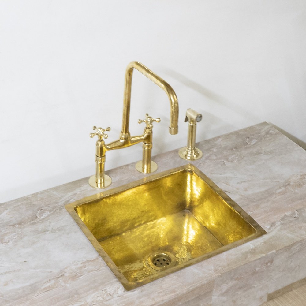 Bridge Kitchen Faucet with Simple Cross Handles, Brass Faucet with customizable spout reach and length BrassPure  kitchen Faucet