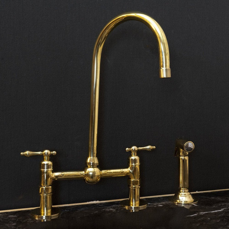 Brass Bridge Kitchen Faucet – Vintage, Never Plated | Brassna The Zen Pour