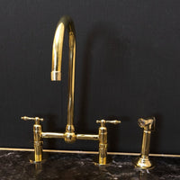 Unlacquered Brass Bridge Kitchen Faucet With Ball Center And Lever Handles Zen Brass Kitchen Faucet