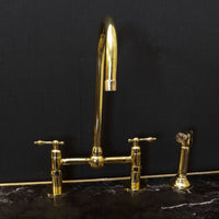 Unlacquered Brass Bridge Kitchen Faucet With Ball Center And Lever Handles Zen Brass Kitchen Faucet