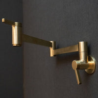 Unlacquered Brass Pot Filler Kitchen Faucet, Antique Solid Brass Faucet with Lever Handle Brushed Brass Pot Filler Faucet