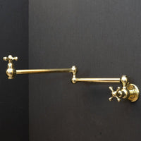Unlacquered Brass Pot Filler Kitchen Faucet, Unlacquered Solid Brass Faucet with Cross Handle X Brass Cross Pot Filler
