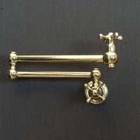 Unlacquered Brass Pot Filler Kitchen Faucet, Unlacquered Solid Brass Faucet with Cross Handle X Brass Cross Pot Filler