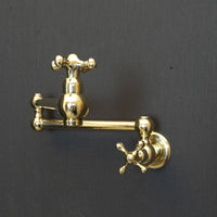 Unlacquered Brass Pot Filler Kitchen Faucet, Unlacquered Solid Brass Faucet with Cross Handle X Brass Cross Pot Filler
