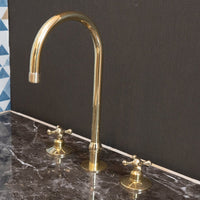 Deck Mounted 3 holes Countertop Faucet, Widespread Antique Brass Kitchen Faucet Deck Mounted 3 holes Countertop Faucet