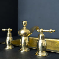 Deck Mounted Unlacquered Brass Bathroom Faucet with 3 Holes, Traditional Bathroom Faucet with 3 Holes in Unlacquered Brass Deck Mounted Faucet