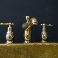 Deck Mounted Unlacquered Brass Bathroom Faucet with 3 Holes, Traditional Bathroom Faucet with 3 Holes in Unlacquered Brass Deck Mounted Faucet