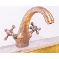 Engraved cooper Bathroom Sink Vanity Faucet, Hancrafted Single Hole Counter Top Faucet Engraved Bathroom Faucet