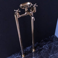Solid Brass Bathroom Free Standing Clawfoot Bathtub Faucet With Brass soap holder, Unlacquered Brass Floor Mount Bath Tub Filler, Free Standing Clawfoot Faucet With Brass soap holder
