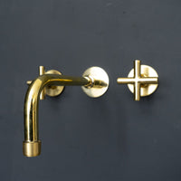Handcrafted Brass Wall Mounted Faucet, Unlacquered Brass Faucet For Kitchen And Bathroom Handcrafted Brass Wall Mounted Faucet