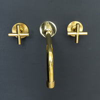Handcrafted Brass Wall Mounted Faucet, Unlacquered Brass Faucet For Kitchen And Bathroom Handcrafted Brass Wall Mounted Faucet
