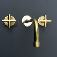Handcrafted Brass Wall Mounted Faucet, Unlacquered Brass Faucet For Kitchen And Bathroom Handcrafted Brass Wall Mounted Faucet