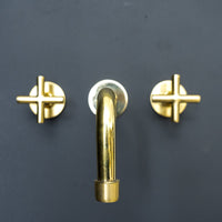 Handcrafted Brass Wall Mounted Faucet, Unlacquered Brass Faucet For Kitchen And Bathroom Handcrafted Brass Wall Mounted Faucet