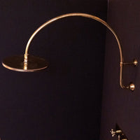 Handcrafted Solid Brass Shower Head And handheld Set, Unlacquered Brass Rain Shower Set With Curved Arm and Rectangular Backplate Shower Head And handheld Set