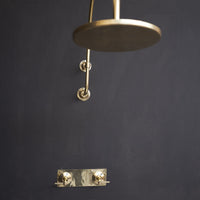 Handcrafted unlacquered brass shower Head With Curved Arm , Rainfall Head Shower with arcuate arm Charm Brass Shower Set