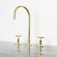 Handmade Widespread Unlacquered Brass Kitchen Faucet - Brassna