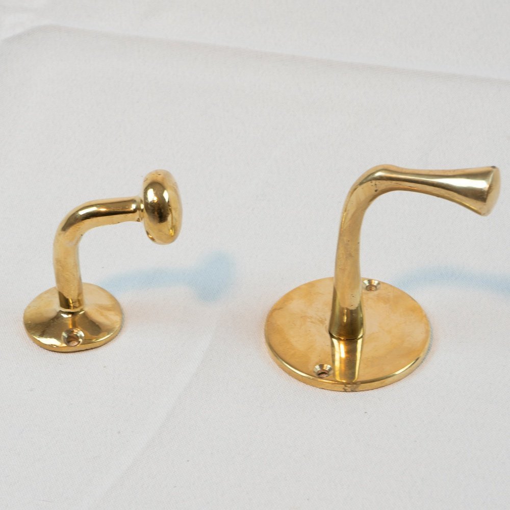 Set of Handcrafted Unlacquered Brass Hooks For Wall
