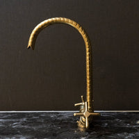 Single Hole Unlacquered Brass Gooseneck Faucet, Handracfted Engraving Bathroom Faucet, Kitchen Faucet Single Hole Gooseneck Faucet