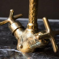 Single Hole Unlacquered Brass Gooseneck Faucet, Handracfted Engraving Bathroom Faucet, Kitchen Faucet Single Hole Gooseneck Faucet