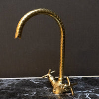 Single Hole Unlacquered Brass Gooseneck Faucet, Handracfted Engraving Bathroom Faucet, Kitchen Faucet Single Hole Gooseneck Faucet