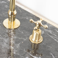 The Bell Widespread Unlacquered Brass Kitchen Faucet, Deck Mounted 3 holes Countertop Faucet The Bell Widespread Unlacquered Brass Kitchen Faucet