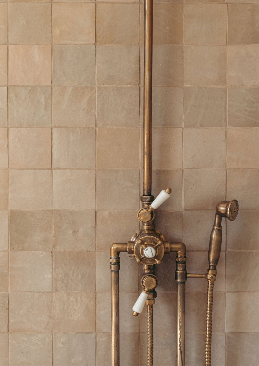 The Thermostatic Surface Mounted Shower, Handcrafted shower head with handheld Thermostatic Shower