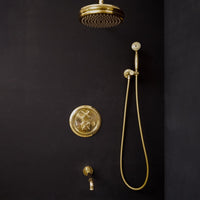 Antique Brass Concealed Shower Head With Arm And Hand Shower Thermostatic Shower Set