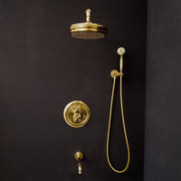 Antique Brass Concealed Shower Head With Arm And Hand Shower Thermostatic Shower Set