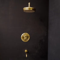 Antique Brass Concealed Shower Head With Arm And Hand Shower Thermostatic Shower Set