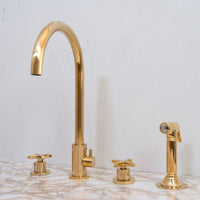 Unlacquered Brass 4 Holes Bathroom Faucet With Diverter - Brassna