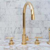Unlacquered Brass 4 Holes Bathroom Faucet With Diverter - Brassna