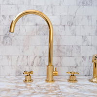 Unlacquered Brass 4 Holes Bathroom Faucet With Diverter - Brassna